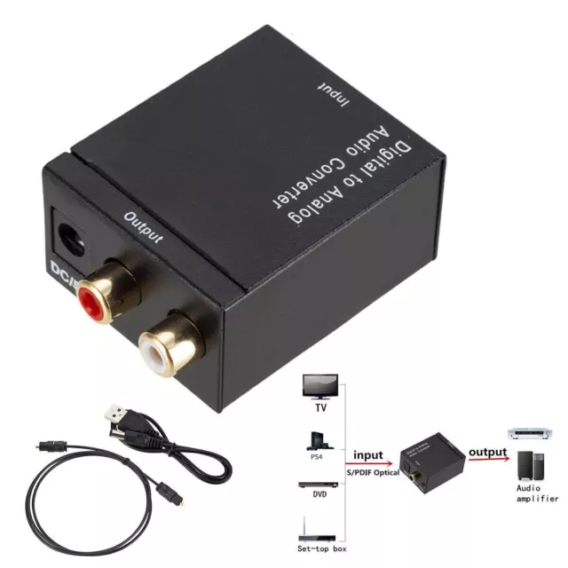 Digital To Analog Audio Converter Optical Coaxial In Headphone Speaker RCA Out