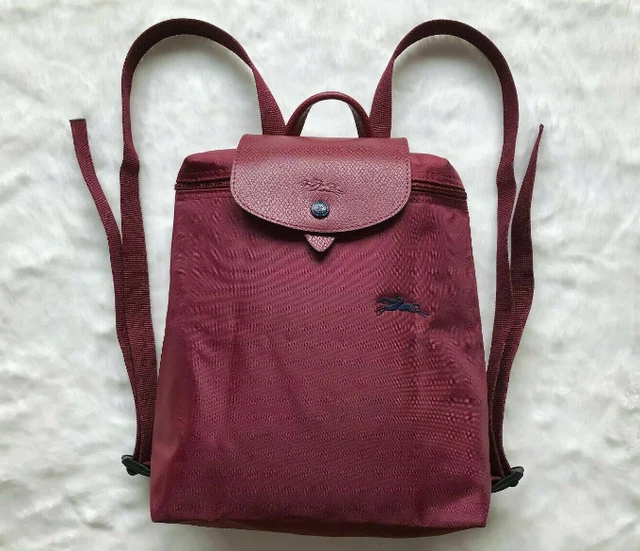 Auth Longchamp Le Pliage Nylon Tote Handbag Wine Horse Embroidery