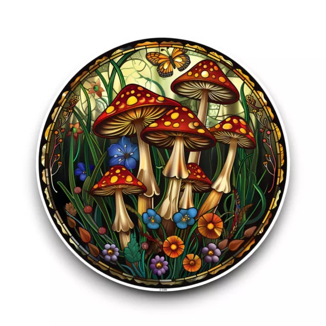 LARGE Mushroom Toadstools Stained Glass Window Design Opaque Vinyl Sticker Decal