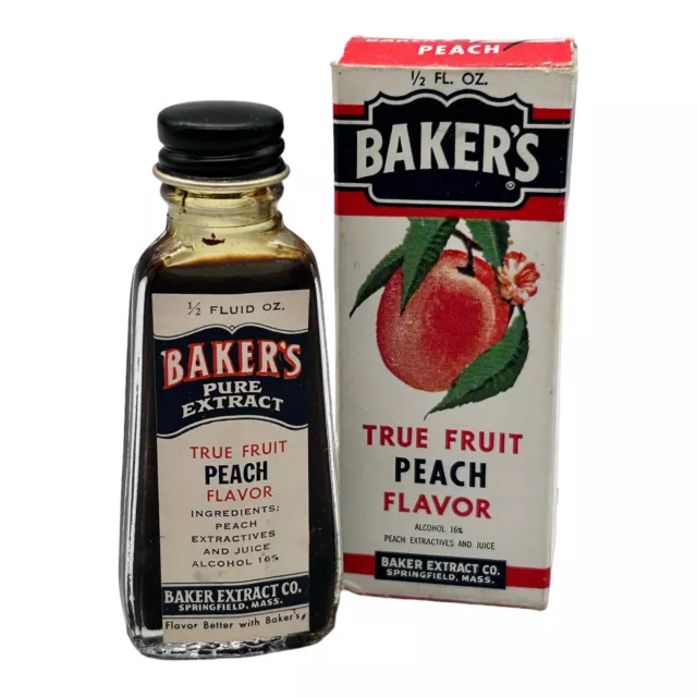 Vintage Baker's True Fruit Peach Flavor 1/2 Fl Oz Unused Original Box