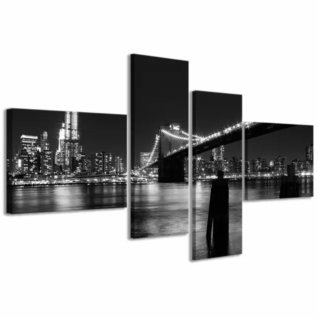 Quadro Moderno 200 x 100 cm Stampa su Tela Canvas 4 pz XXL New york black