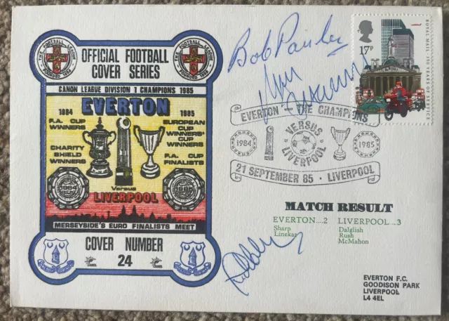 Everton v Liverpool Dawn First Day Cover Signed By Paisley, Bracewell & Molby