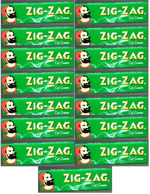 15 Packs Zig Zag Green Cut Corners Rolling Papers Only.66/Pack Fast USA Shipped