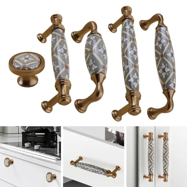 Style Ceramic Cupboard Kitchen Cabinet Pulls Drawer Knobs Door Handle Wardrobe