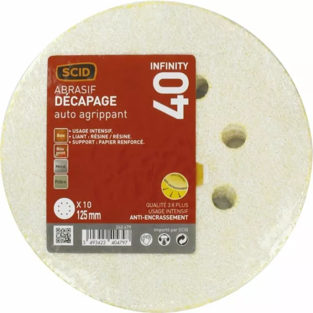 LOT de 10 Disques abrasif auto-agrippant - Diamètre 125 mm SCID - Voir Grain