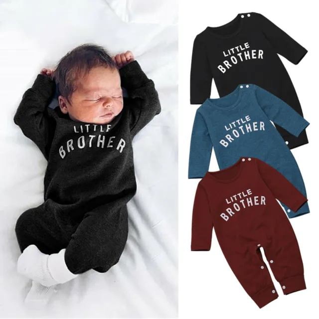 Newborn Baby Boy "Little Brother" Print Romper Babygrows Infant Bodysuit Clothes
