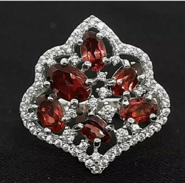 World Class 2.10ctw Garnet & Diamond Cut White Sapphire 925 Sterling Silver Ring