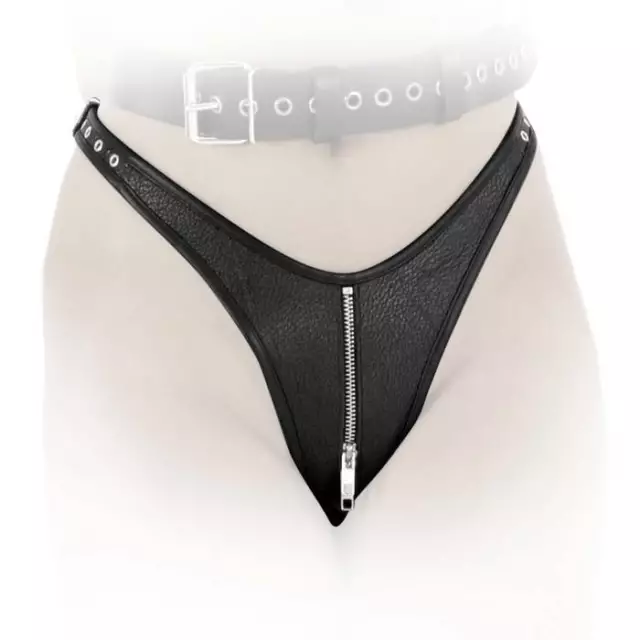 Ledapol - Stravagante imbracatura vera pelle slip con zip a 2 vie nero