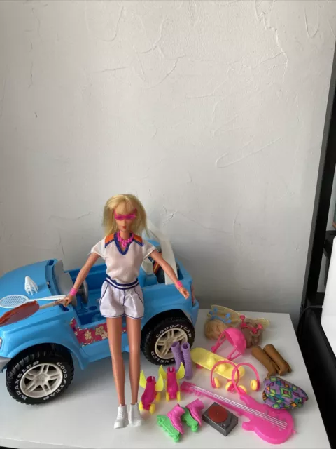 Mattel Barbie Beach Cruiser 1999 Jeep Wrangler Vintage + Barbie Tennis-teenagers