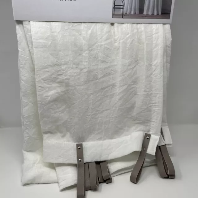 DKNY City Breeze 50” x 96” 2 Leather Tab Top Panels White Window Curtain Drapes