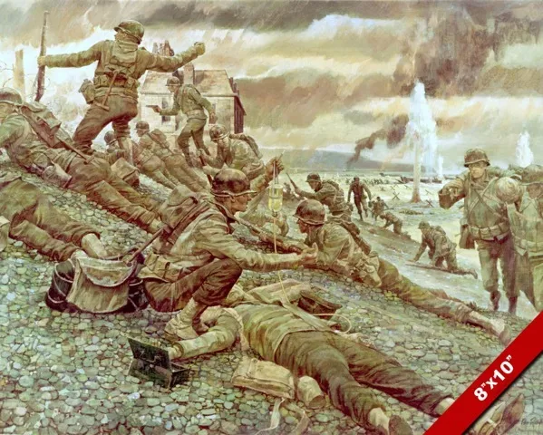 1St Wave At Omaha Beach Wwii D-Day Invasion Painting Us History Art Canvas Print