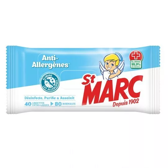 Lot de 3 paquets 40 Lingettes Extra larges  SAINT MARC anti allergènes