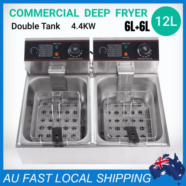 12L Commercial Electric Deep Fryer Double Basket Benchtop Cooker Stainless 4.4KW