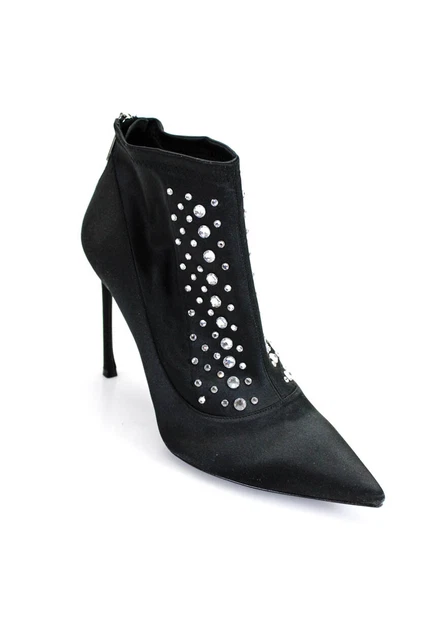 Christian Dior Womens Back Zip Stiletto Crystal Satin Booties Black Size 40.5