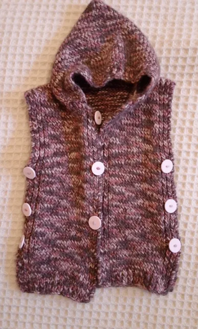 Handmade Toddler 2 3 Kids Wool Hooded Vest Button Up Flecked Natural Layers