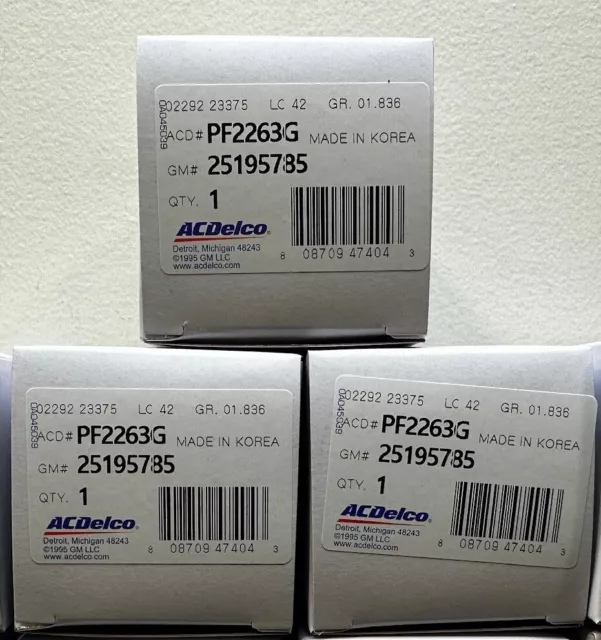 Lot of 3 New Genuine OEM GM ACDELCO Engine Oil Filter/Cap Seal PF2263G 25195785