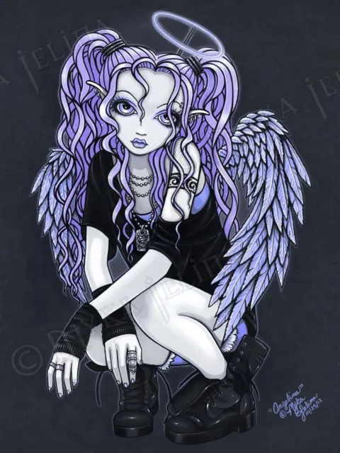 Violet Gothic Tattoo Angel Big Eyed Fairy Myka Jelina Art Print Signed Angelina