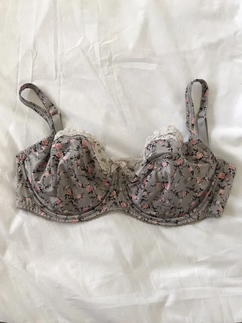 F&F TESCO BRA 34G Grey Pink Floral Underwired Lace Edge Good