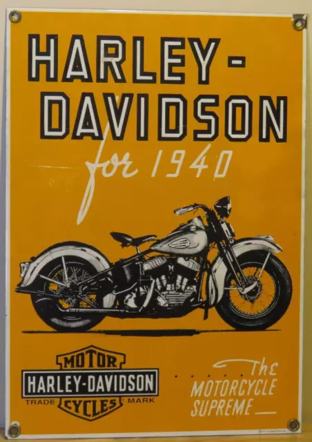 HARLEY-DAVIDSON 1940 Enamel Porcelain Advertising Sign 12" X 8.5" Ande Rooney (S