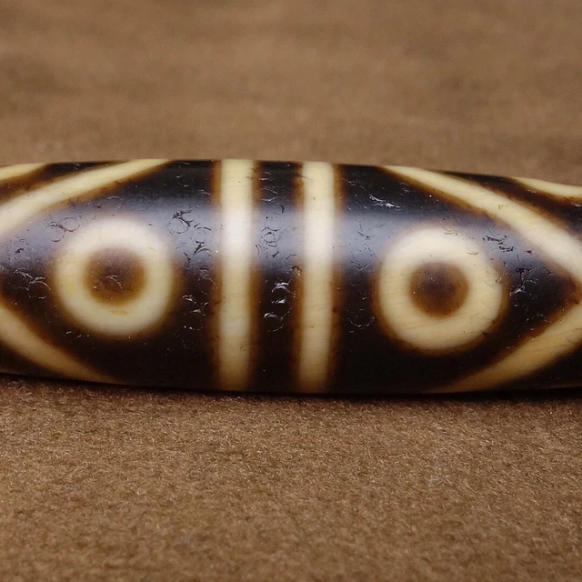 Ancient Tibetan DZI Beads Old Agate Tooth Yellow 8 Eyes Amulet Pendant GZI #7475