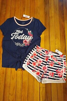 NWT Girls Justice Outfit Not Today Floral Top/Drawstring Shorts Size 7 8
