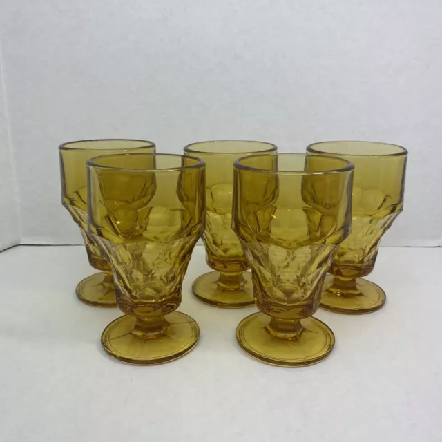 5 Vintage Anchor Hocking Georgian Honeycomb Footed Iced Tea Glasses Amber Topaz