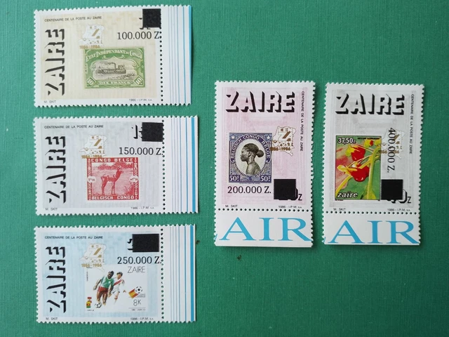 Zaïre 5 surchargé Nouvelle Valeur en milliers NZ Centenaire de La Poste MNH neuf