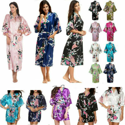 Women Kimono Silk Satin Robe Gown Dressing Wedding Bridesmaid Nightwear Bathrobe