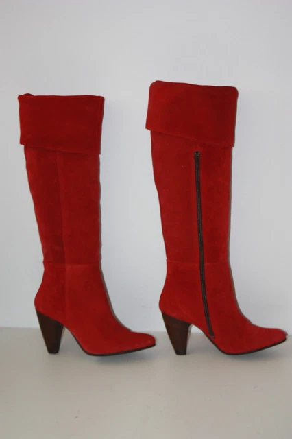 SAN MARINA  Bottes à Revers Genoux Daim Rouge Foncé Bouts Ronds T 36 TBE