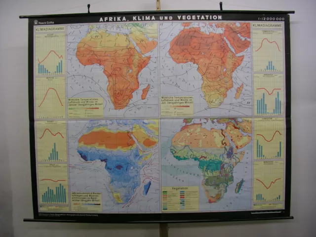 Tarjeta de Pared la Escuela Mapa Papel Schulkarte Africa Clima 215x168 1979