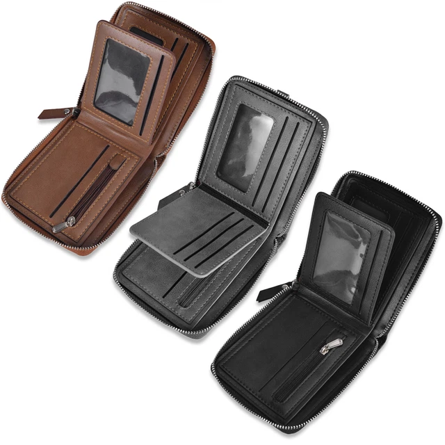 Men RFID Blocking PU Leather Bifold Wallet Credit Card ID Holder Zip Purse 2