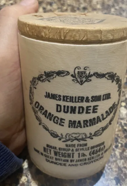 Vintage James Keiller & Son Dundee Orange Marmalade 1lb Jar Paper Label Intact
