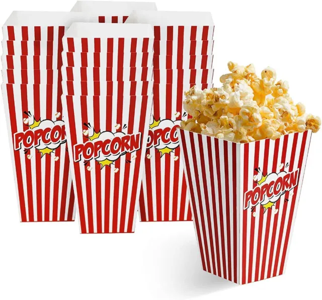50 Große Popcorntüten 17x9cm Rot-Weiß Gestreift Papier Kino Snack Party Faltbar