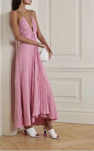 A.L.C. ANGELINA PLISSE-SATIN CHATEAU ROSE MAXI DRESS sz 10