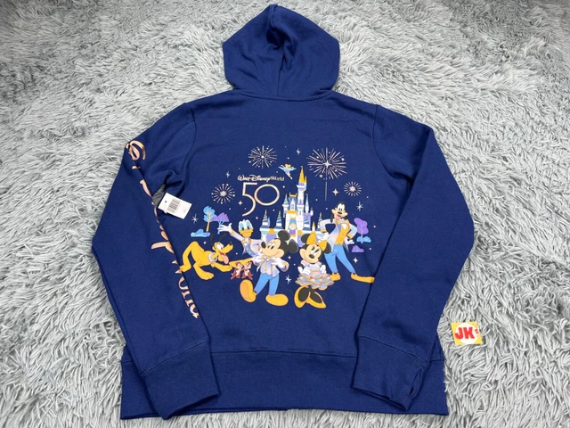 NEW Disney Hoodie Adult Small Blue 50th Anniversary Mickey Minnie Mouse Donald