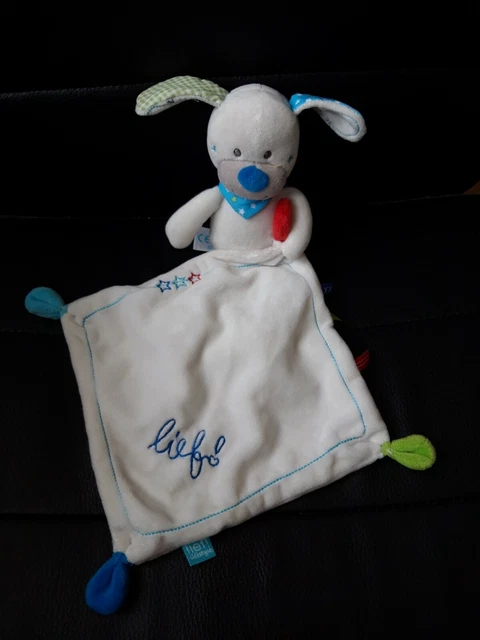 Doudou  Lief Chien Mouchoir Blanc Bleu Rouge Etoile - Tbe