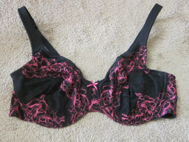 CACIQUE BLACK & Hot Pink Lace Unlined Full Coverage Underwire Bra