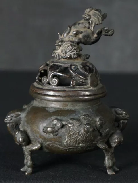 Antique Japan bronze censer Koro incense burner 1700 Edo lost wax art