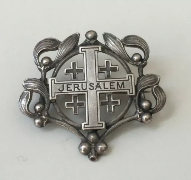 Broche Croix de Jérusalem argent Art nouveau