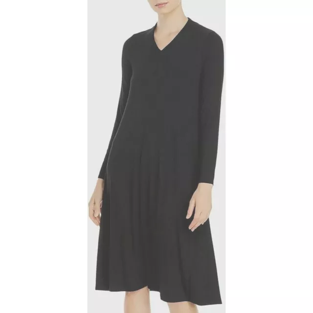 Eileen Fisher Womens Swing Dress S Grey Jersey Knit Long Sleeve V-Neck T-Shirt 2