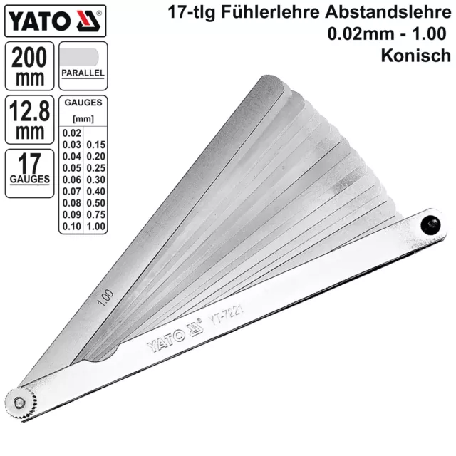 Fühlerlehre Abstandslehre Blattlehre 17 Blatt Lang Ventillehre Lehre 0,02-1,00mm