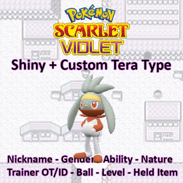 Pokemon Raboot Shiny SHINY RABOOT POKEMON Scarlet/Violet 6IV & EV Trained Custom Tera Type ...