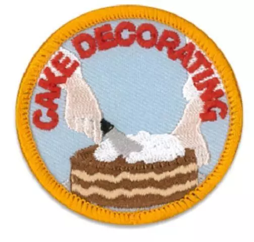 Girl Boy Cub CAKE DECORATING Lesson class Fun Patches Crest Badge SCOUTS GUIDE