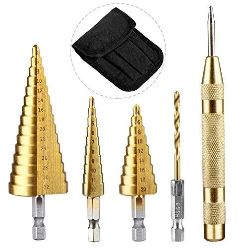 5PCS Foret Fraise Meche EtageHSS Inox Metal3-12/4-20/4-32mmTriangle Conique T...