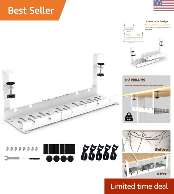 UNDER DESK CABLE Management Tray Retractable Cord Organizer Metal