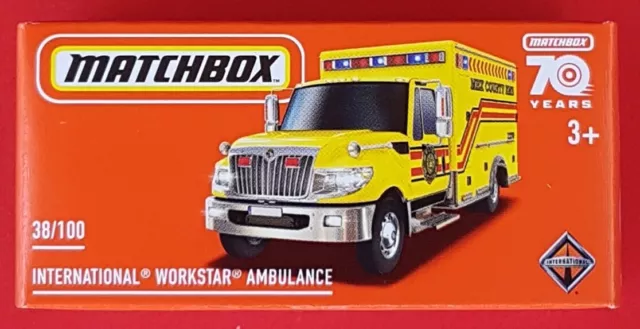 MATCHBOX 2023    INTERNATIONAL WORKSTAR AMBULANCE  Power Grabs   38/100 neu&ovp