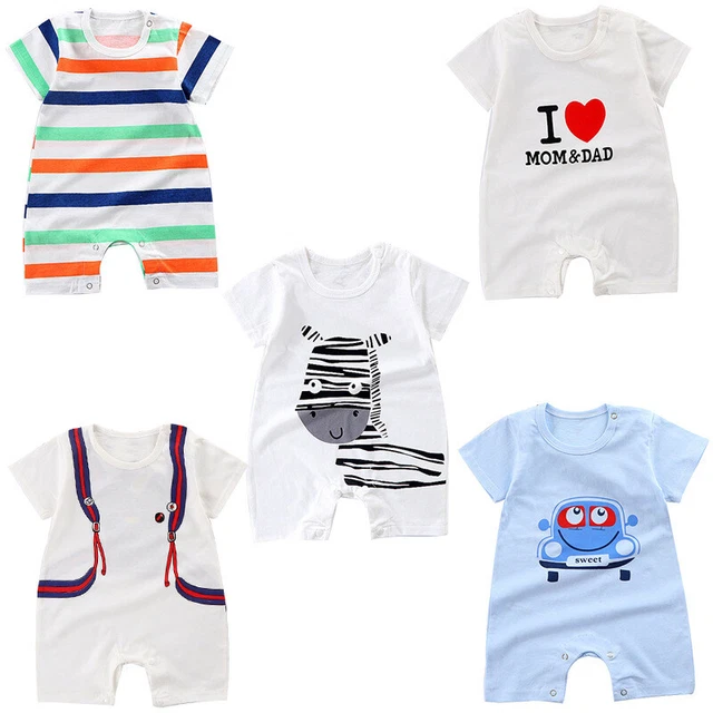 Top Newborn Baby Kids Boy Girl Summer Short Sleeve Romper Cartoon Jumpsuit Shirt
