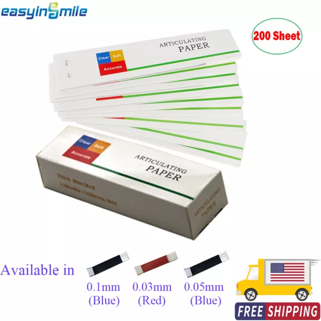 Easyinsmile Dental Articulating Paper 200 Sheets Teeth Care Strips 30U/50U/100U