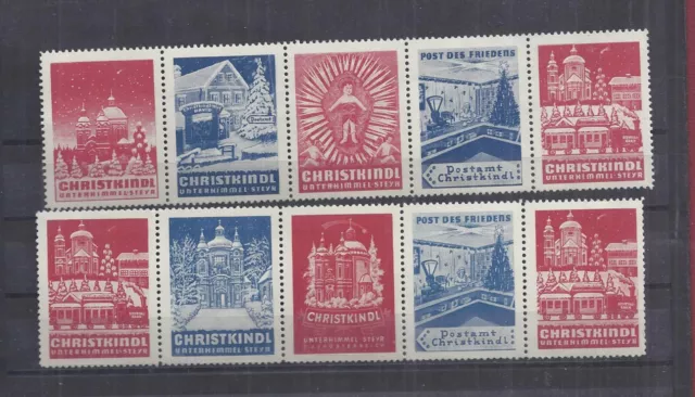 Christkindl Vignetten ca. 1955 - 2 x 5er Streifen postfrisch