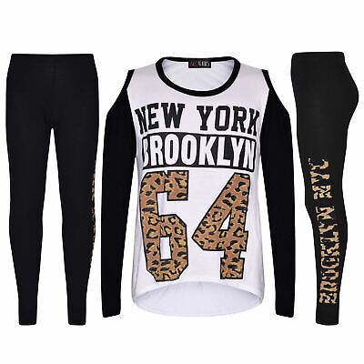Ragazze Bambini Top New York Brooklyn 64 Stampa T Shirt Top & Leggings Set di 7-13 anni
